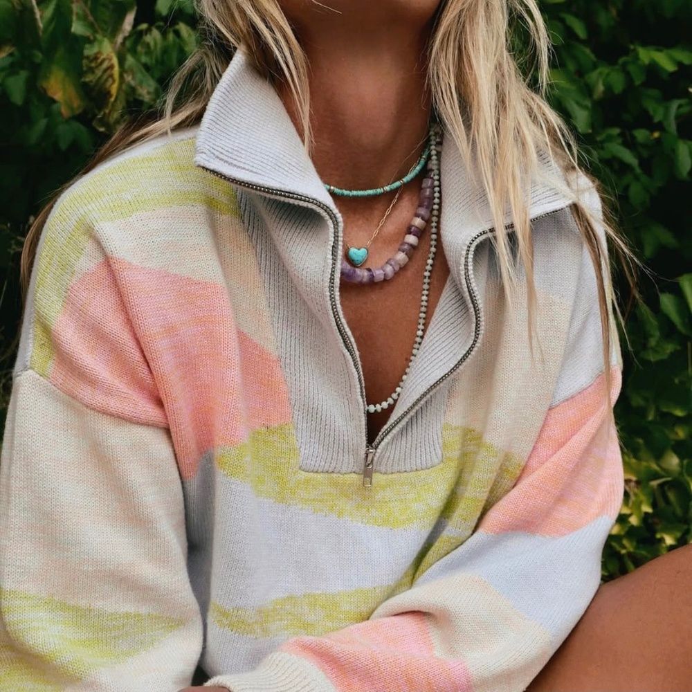 27 Miles 100% Cotton Pullover Quarter Zip Abstract Multicolor Sweater | Size XS